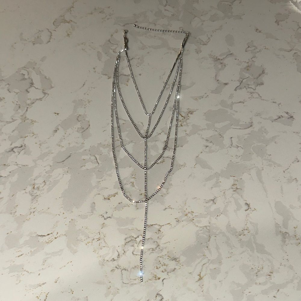 Guess Silver Color Layered Necklace, with rhinestones